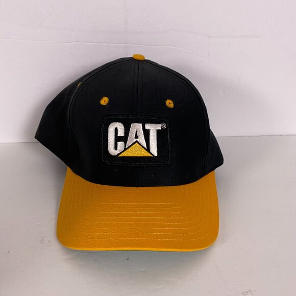 Vintage CAT Caterpillar Patch Snapback Hat Taiwan Black Yellow Cotton - Picture 2 of 8